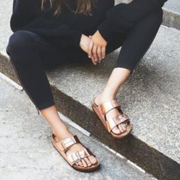 Birkenstock’s Metallic Rose Gold Sandals - Picture 2 of 8